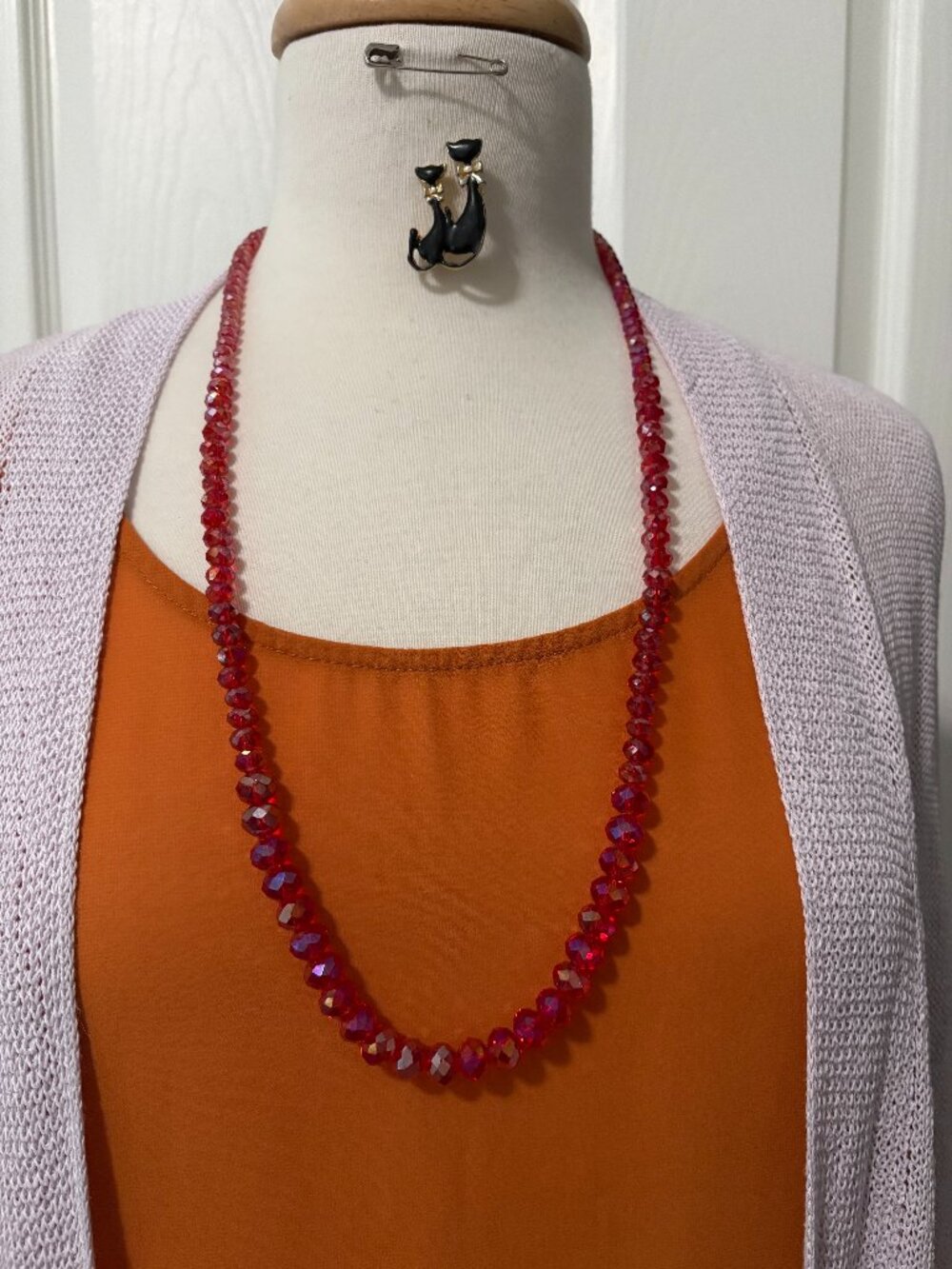 Red Aurora Borealis Crystal Necklace 29 Inches